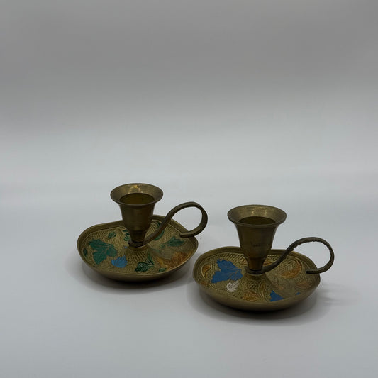 Two sets copper candle holders